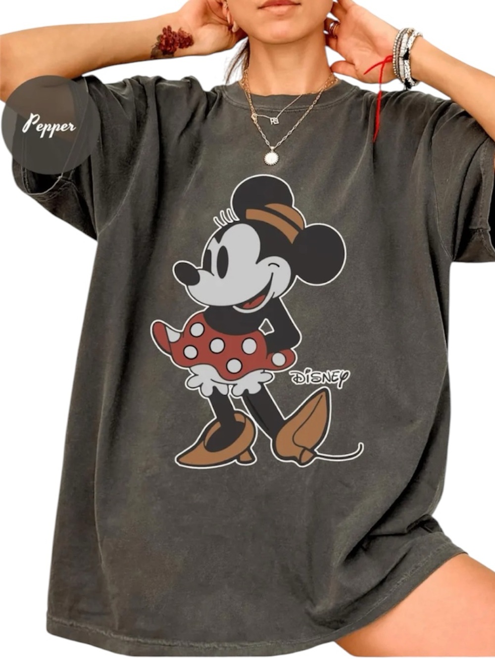 Minnie Mouse Graphic Tee - Washed Black Size Large (Unisex)
